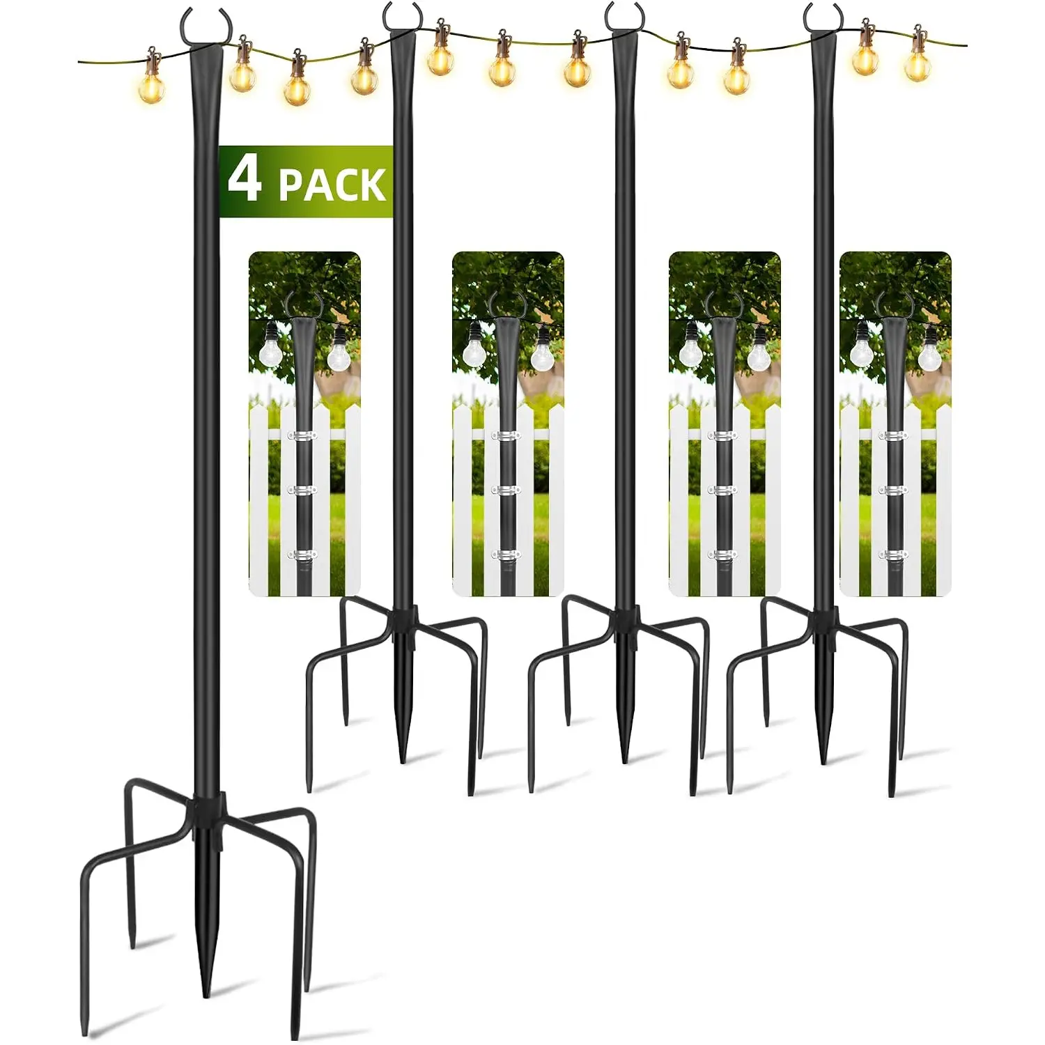 String Light Poles for Outside, 4 Pack 10 ft Adjustable Light Poles