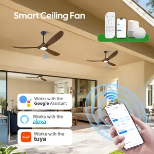 52/60/70 Inch Modern Smart Ceiling Fan with Light,Tuya App/Alexa Voice/Remote Contorl Outdoor Proprller Ceiling Fan for Patio/Porch/Backyard,Farmhouse High CFM Ceiling Fans Indoor Lighting for Bedroom/Living Room/Kitchen