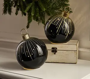 Set of 2 6" Starry Night High Shine Ornaments with Twinkling Effect and Goldtone Cap for Indoor Decor