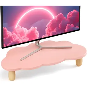 Cloud Shape Wood Computer Monitor Stand Riser 16.5IN Multi-Purpose Desktop Organizer Riser for Computer Laptop Printer TV Pink