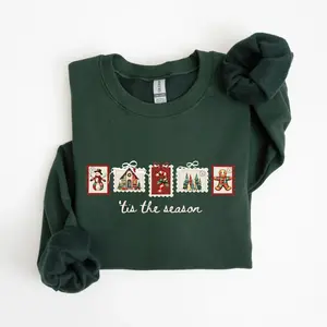 Retro Winter Stamp Sweatshirt, Patchwork Christmas Stamps Sweater, Coquette Christmas Sweatshirt, Winter Stamp Sweatshirt