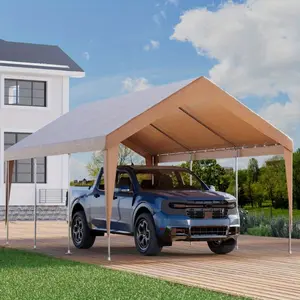 12x20 Heavy-duty, waterproof and UV-resistant carport/garage canopy cover, portable outdoor car garage/boat tent, gray/white/yellow