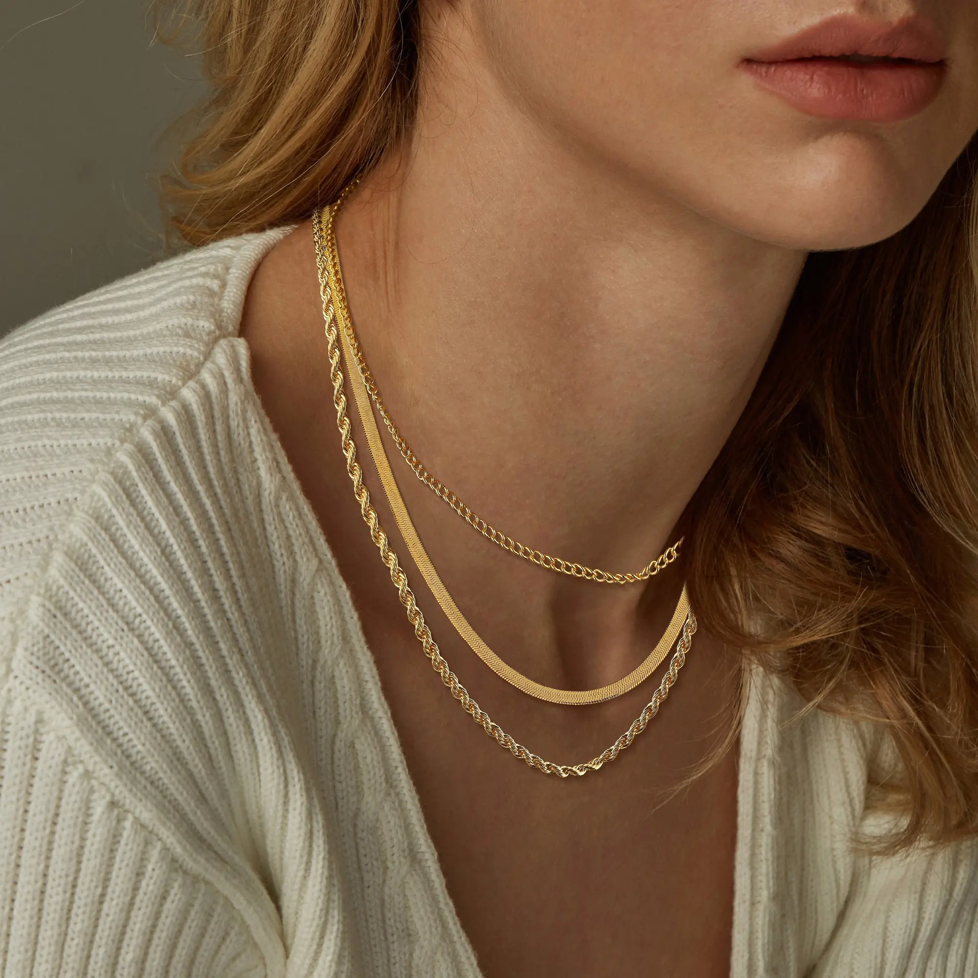 Chesky Gold Layered Necklace for Women Triple Layer Cuban Chain Snake Chain Rope Chain Necklace Dainty Minimalist Jewelry Trendy Everyday Layering Necklace