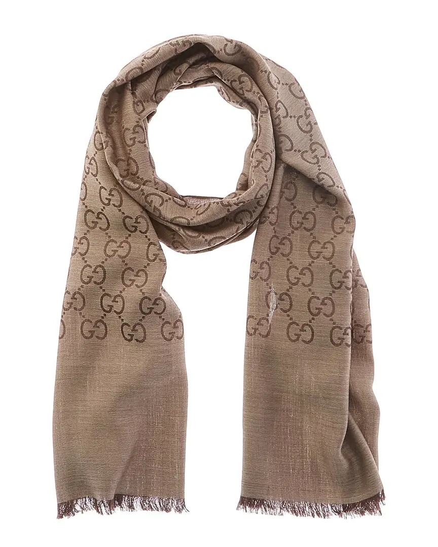 Gucci Logo Small Jacquard Wool & Silk-Blend Scarf