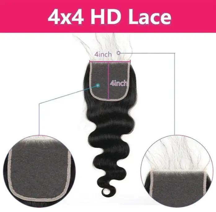 HD Lace Closure 4x4/5x5/2x6 100% Human Hair Pre Plucked with Baby Hair