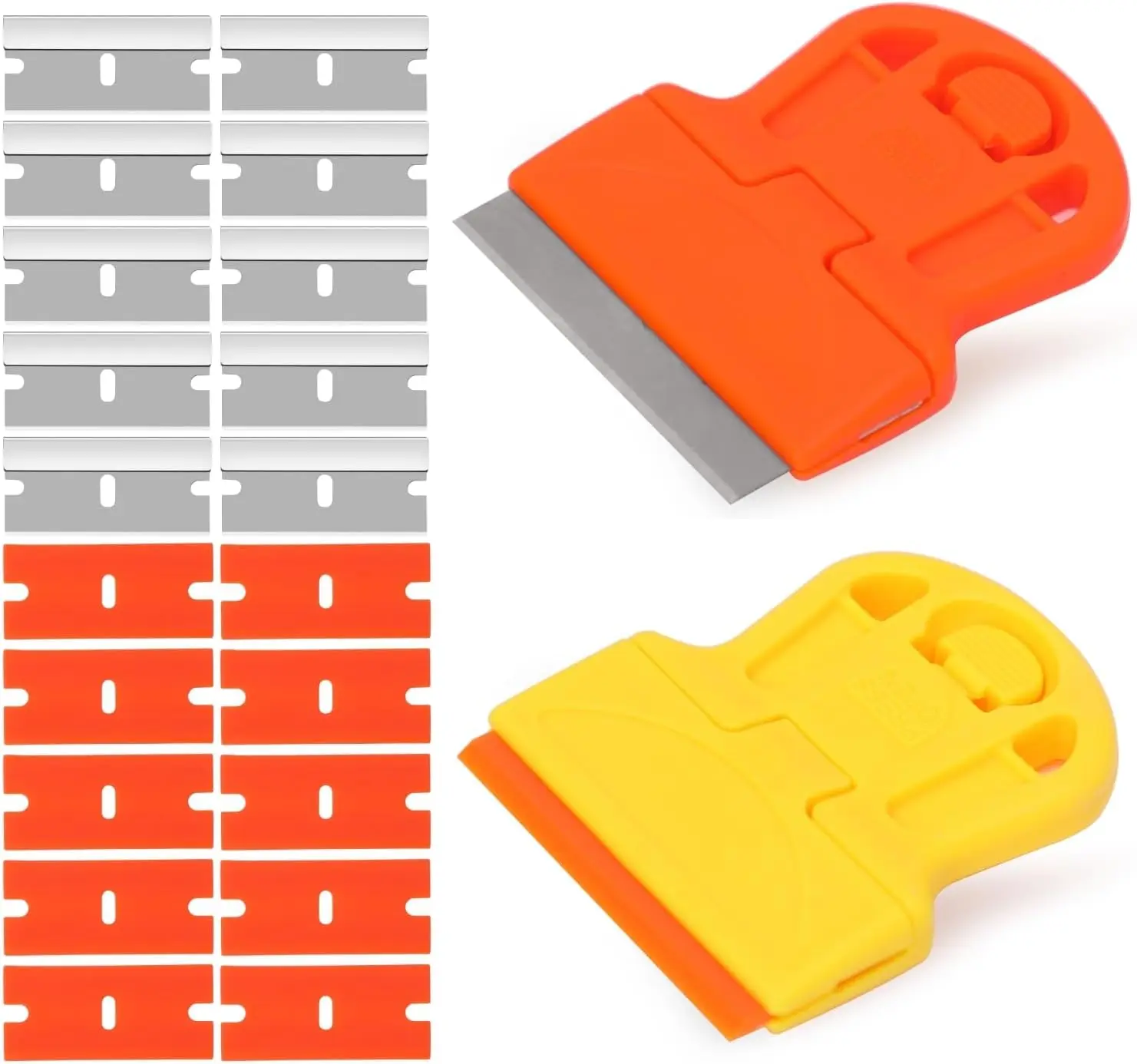 2 Pack Razor Blade Scraper Tool with Plastic & Metal Blades for Adhesive, Sticker & Label Removal