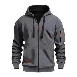 Men's Hooded Drawstring Jacket, Regular Fit Multi-Pocket Warm Coat, Fashionable Zip-Up Jacket, Casual Outerwear, Suitable For Spring And Autumn