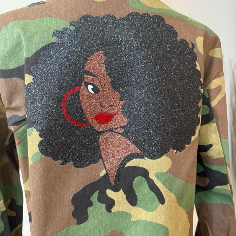 Womens Camo Jacket with Patches Casual