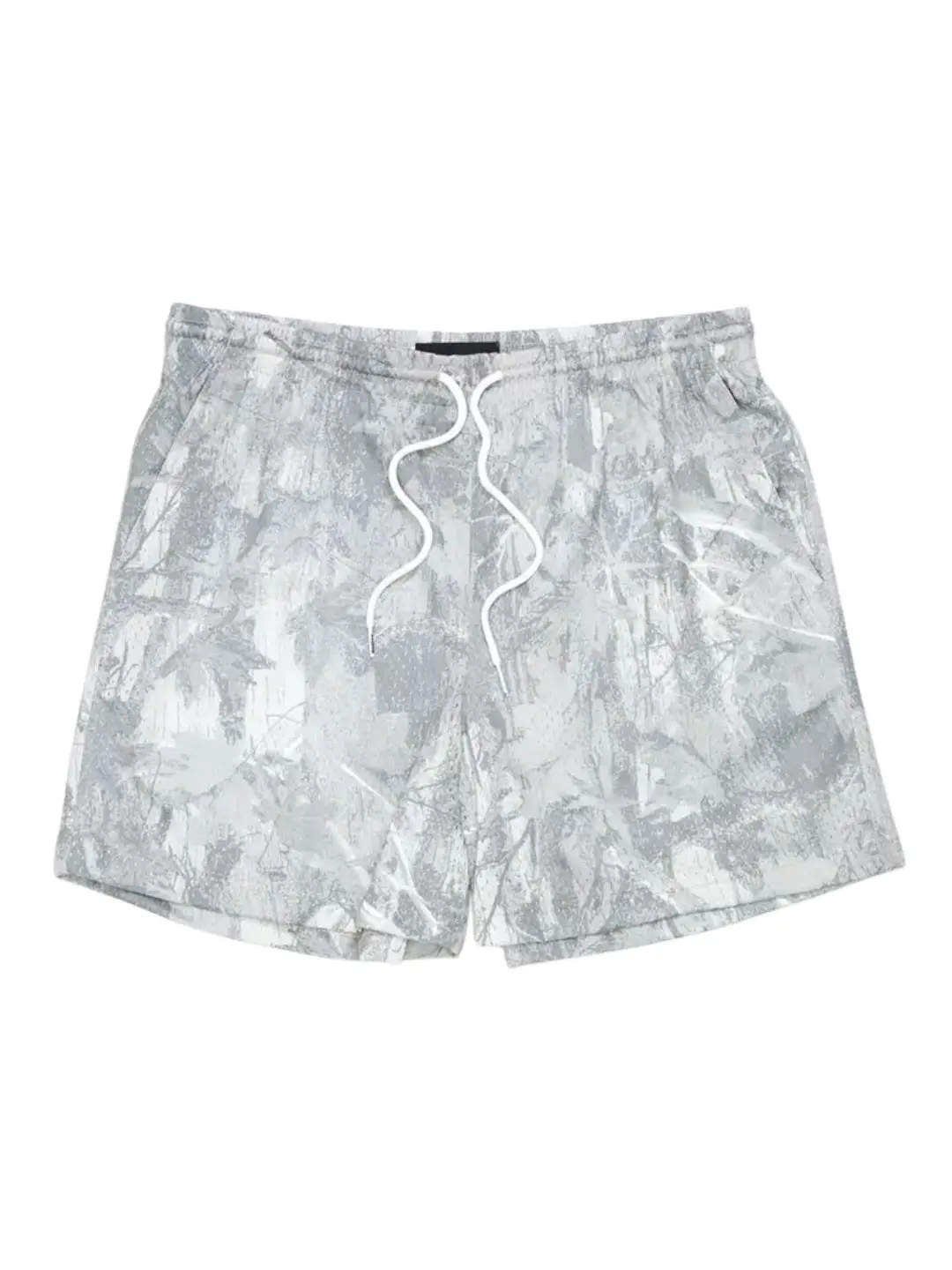 Men's Gray Camo Print Shorts, Casual Streetwear Summer Shorts, Elastic Waist