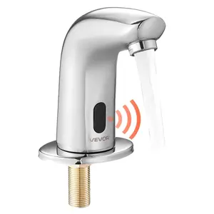 VEVOR Touchless Bathroom Sink Faucet, Automatic Motion Sensor Restroom Toilet Faucet Cold Water with Hole Cover Plate, Battery Operated for 9/16 in Pipe Commercial Lavatory, Chrome Plated Silver G112M