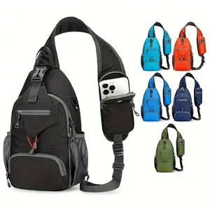 Sport Sling Bag for Men and Women - Large Capacity Crossbody Bag for Travel, Hiking & Daily Commute |   Adjustable Breathable Strap, Multiple Pockets with Earphone Hole, Nylon.