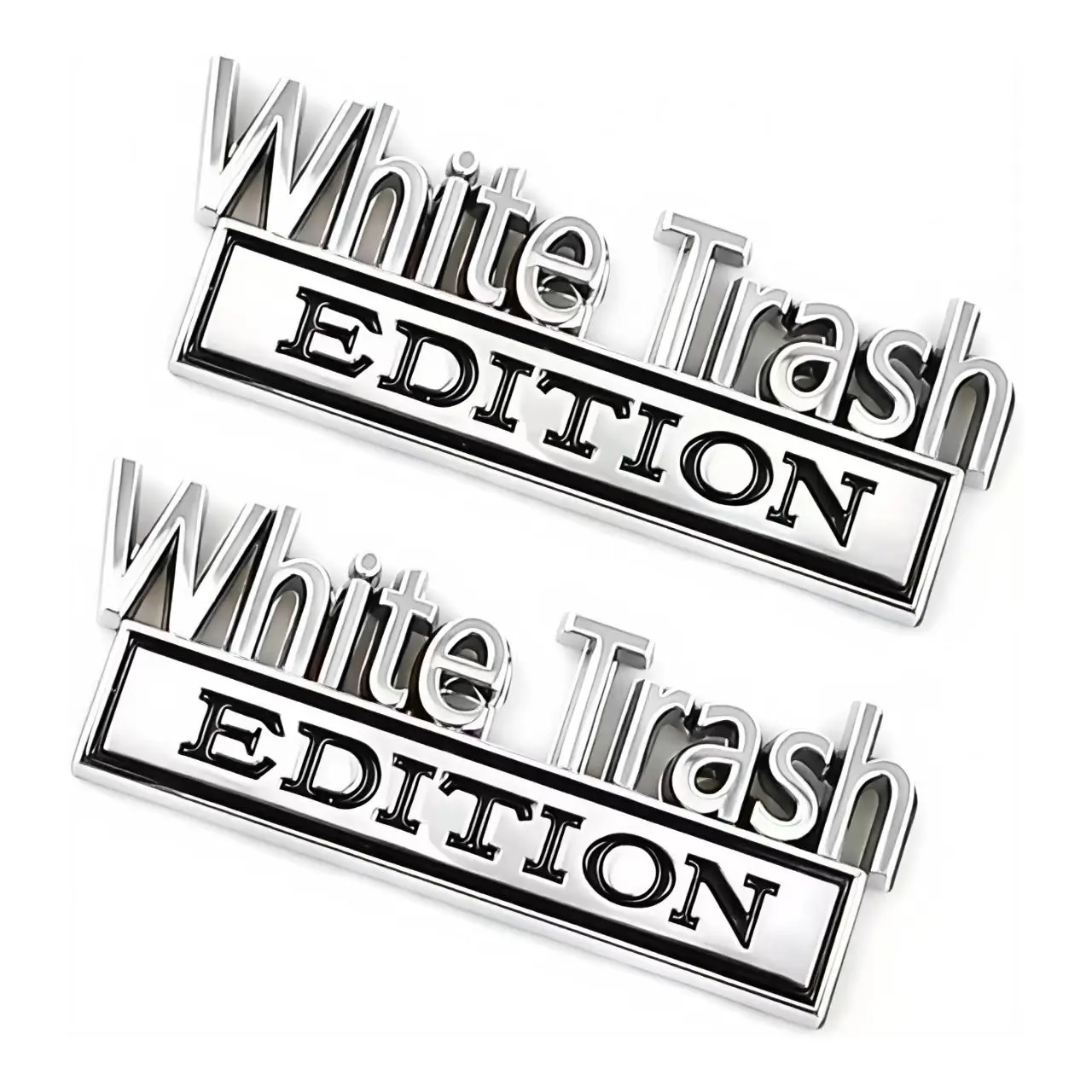 2 Pcs White Trash Edition 3.4x1.3" 3D Metal Car Emblem Badge Decals - Easy-Install, Water-Resistant Car Body Decoration for F-150 F250 F350 Silverado 1500 2500 Sierra GMC Chevy Truck & Vehicle Accessories (Side, Rear, Front Hood)
