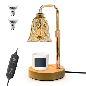 Candle Warmer Lamp with Timer & Dimmer, Adjustable Height Flower Candle Warmer for Jar Candles, Flameless Wax Melter with 2 Bulbs, Home Decor, Christmas, Birthday, Valentine's Gift for Women
