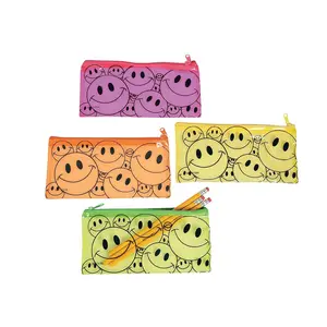 7 3/4" Smile Face Bright Rainbow Colors Pencil Cases - 12 Pc.