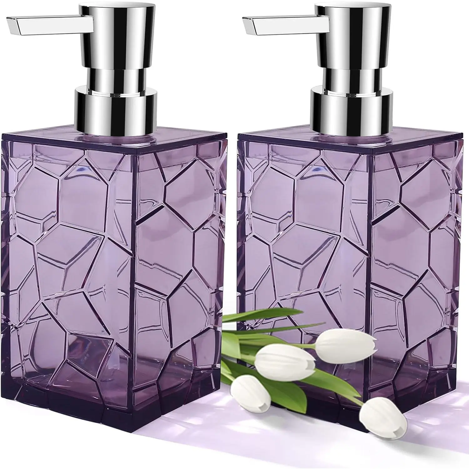 2 Pack Clear Lavender Purple Rust Proof Soap Dispenser,  Plastic Hand Soap Lotion Dispenser with Pump for Bathroom&Kitchen