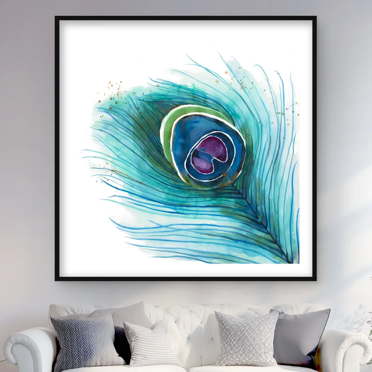 Begin Home Decor C1FM4848AWSFSP 48 x 48 in. Peacock Feather Closeup - Exotic Framed Print Wall Art for Home Decor