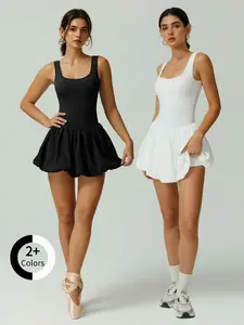 Women's Sporty Dress Sweat-Wicking Quick-Dry Classic High-End Puffy Flower Short Skirt Outdoor Tennis Yoga Skirt with Safety Pants Pocket Tennis Athletic Dress