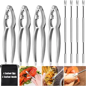 Pack of 8 Lobster Crackers and Picks Set, Crab Leg Cracker Tools, Stainless Steel Seafood Crackers & Forks Nut Cracker Set for Eating Stake Support
