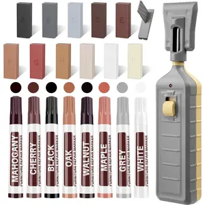 Hardwood Floor Repair Kit with Heat Pen, 11 Colors Hard Wax Touch Up Marker for Laminate Vinyl Linoleum Furniture Scratches Cracks Holes Door Table Cabinet