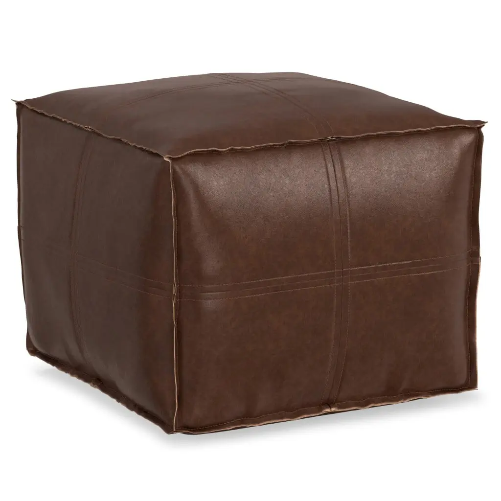 Brown Faux Leather 360-Degree Rotating Stand Pouf Ottoman Footstool, 14x18x18 in. Indoor Furniture (Model 638543)