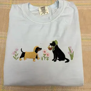Spring black tan dachshund & black lab cute doggie floral spring embroidered comfort colors T-shirt
