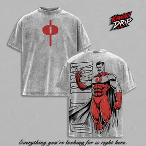 Omni-Man - Invincible Graphic Tee Vintage Washed Oversized Heavyweight T-Shirt, Anime Comic Streetwear Shirt, Blood Power Back Print Graphic Tee, Heavy Cotton Unisex, Gym Pump Cover Anime Gamer Outfit, Gift For Invincible Fans