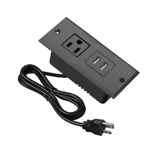Small Embedded Power Strips With 2*USB A 5V 2.1A 10.5W MAX, 1500W, 3-in-1 Small Power Strips, 4.92ft Extension Cable, Hidden Design, Suitable for Office Desks, Bedside Tables, Sofas and TV Cabinets