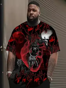 Men's Large 3D Gothic Skull Cross Graphic Print T-Shirt, Heavy Fabric, Casual Round Neck Short Sleeve, Streetwear Party Goth Style