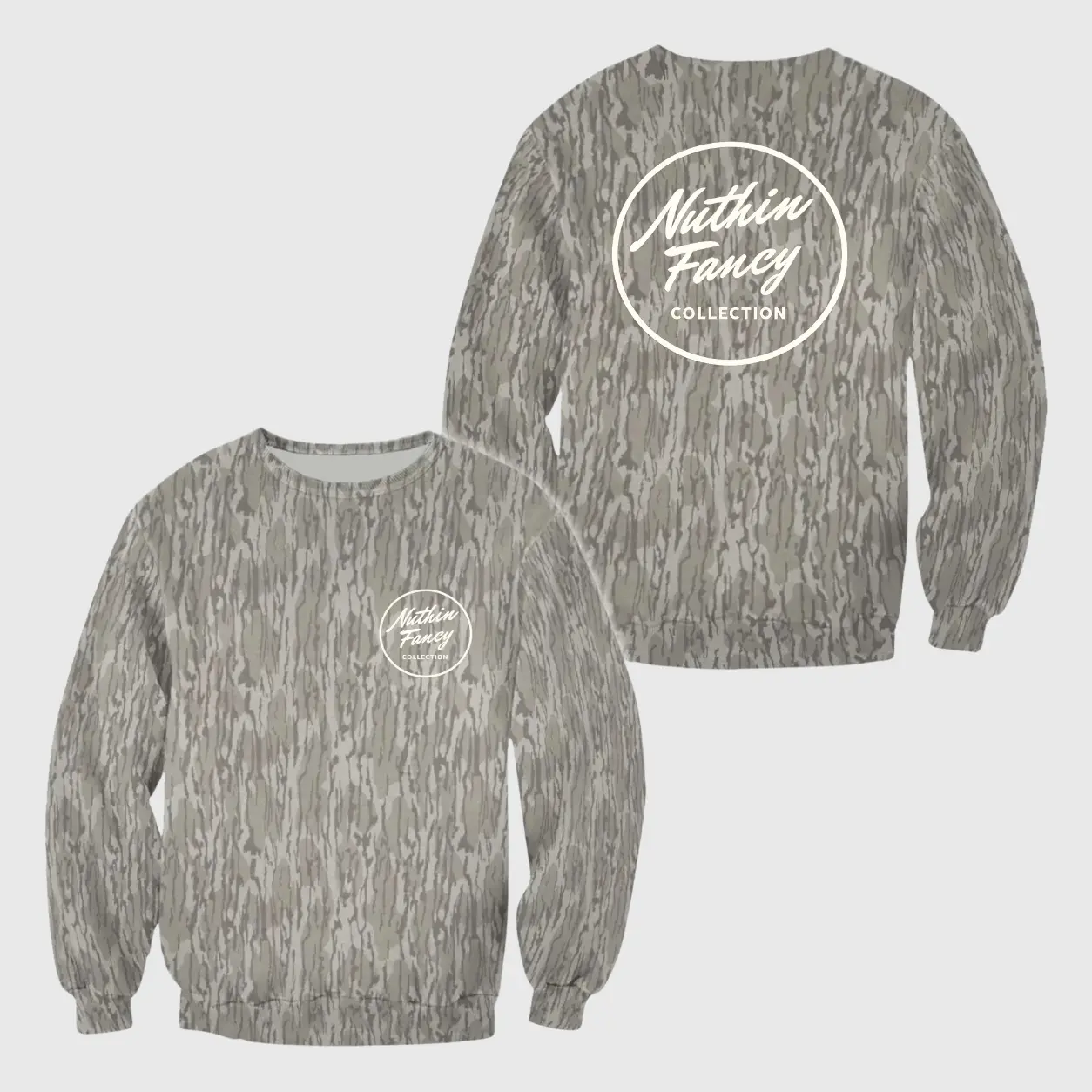 Mossy Oak Bottomland Camo Sweatshirt, Nuthin Fancy Collection Crewneck Pullover, Unisex Hunting Outdoor Sweatshirt S-5XL