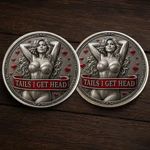 Tails I Get Head Coin, Funny Dark Humor Dating Romantic Couple Coin Chip Appreciation Keepsake Gift