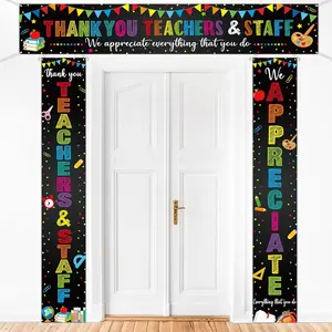 3Pcs Teacher Appreciate Banner Decor Thank You Teachers and Staff Hanging Banners We Appreciate You Porch Sign Banner Backdrop for Teacher Staff Employee Coworker School Office Party Supplies(Black)