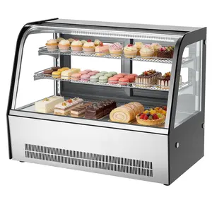 VEVOR Refrigerated Display Case, 5 Cu.Ft./145L Countertop Pastry Display Case, 2-Tier Commercial Cake Refrigerator with LED Lighting, TURBO Cooling, Frost-Free Air-Cooling, for Bakery, Dessert Shop