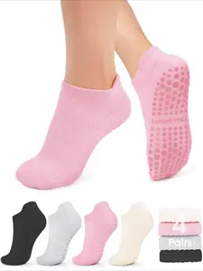 Women's Pilates Socks, Non-Slip Grip Design for Yoga & Barre, Ideal for Hospitals & Barefoot Use, Pack of 4, Perfect Gift