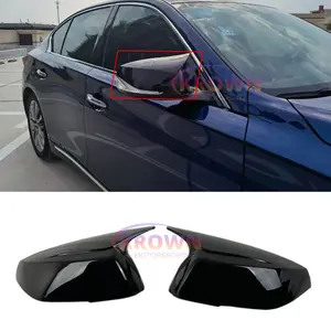 FOR 2014-2024 INFINITI Q50 Q60 Q70 QX30 GLOSSY BLACK HORN STYLE 2X ADD-ON MIRROR CAP COVER