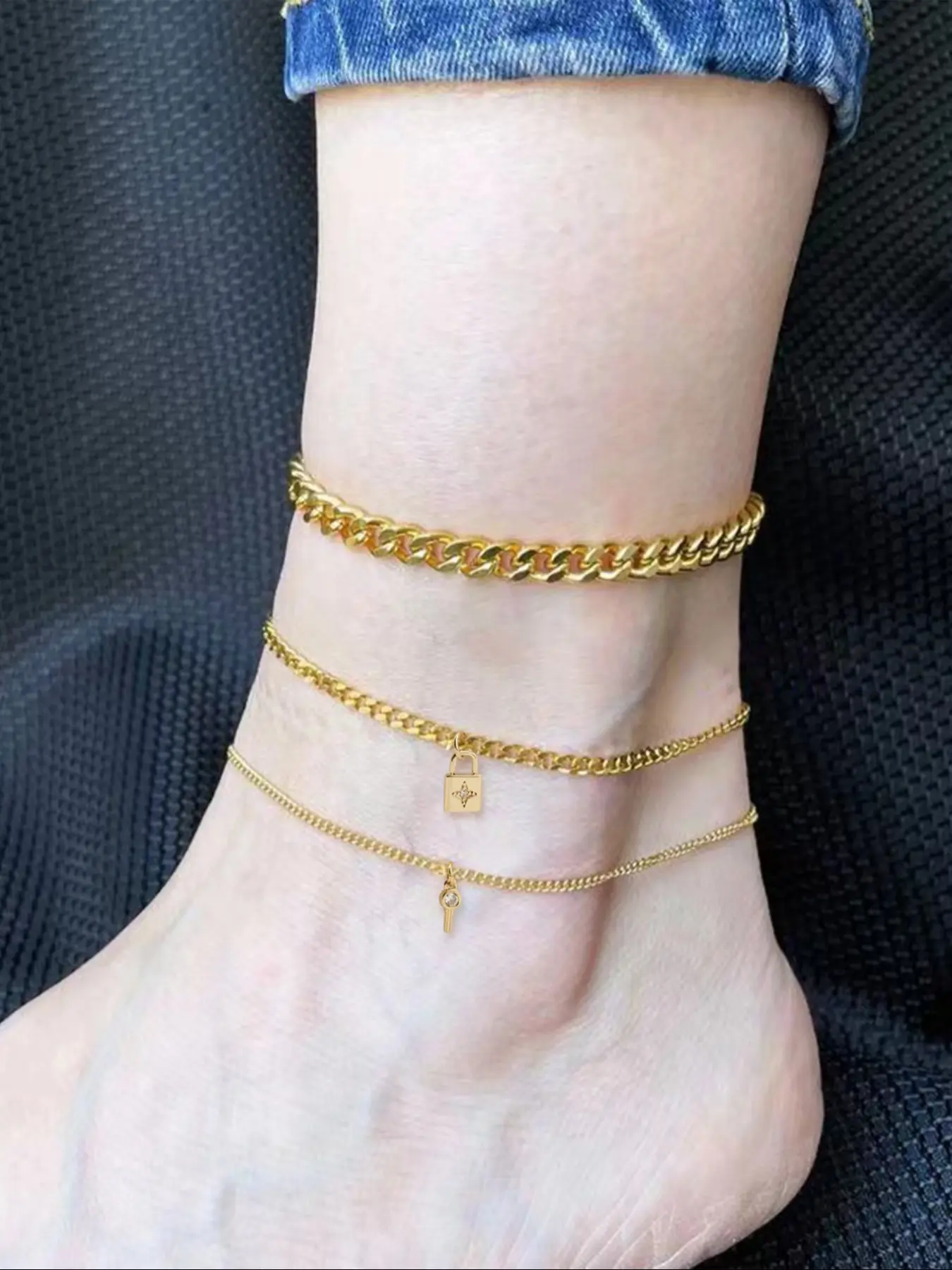 3 Pairs Couple Anklets Set with Locks & Keys, Stackable Beach Foot Jewelry for Vacation Wear, Stylish Accessories for Couples