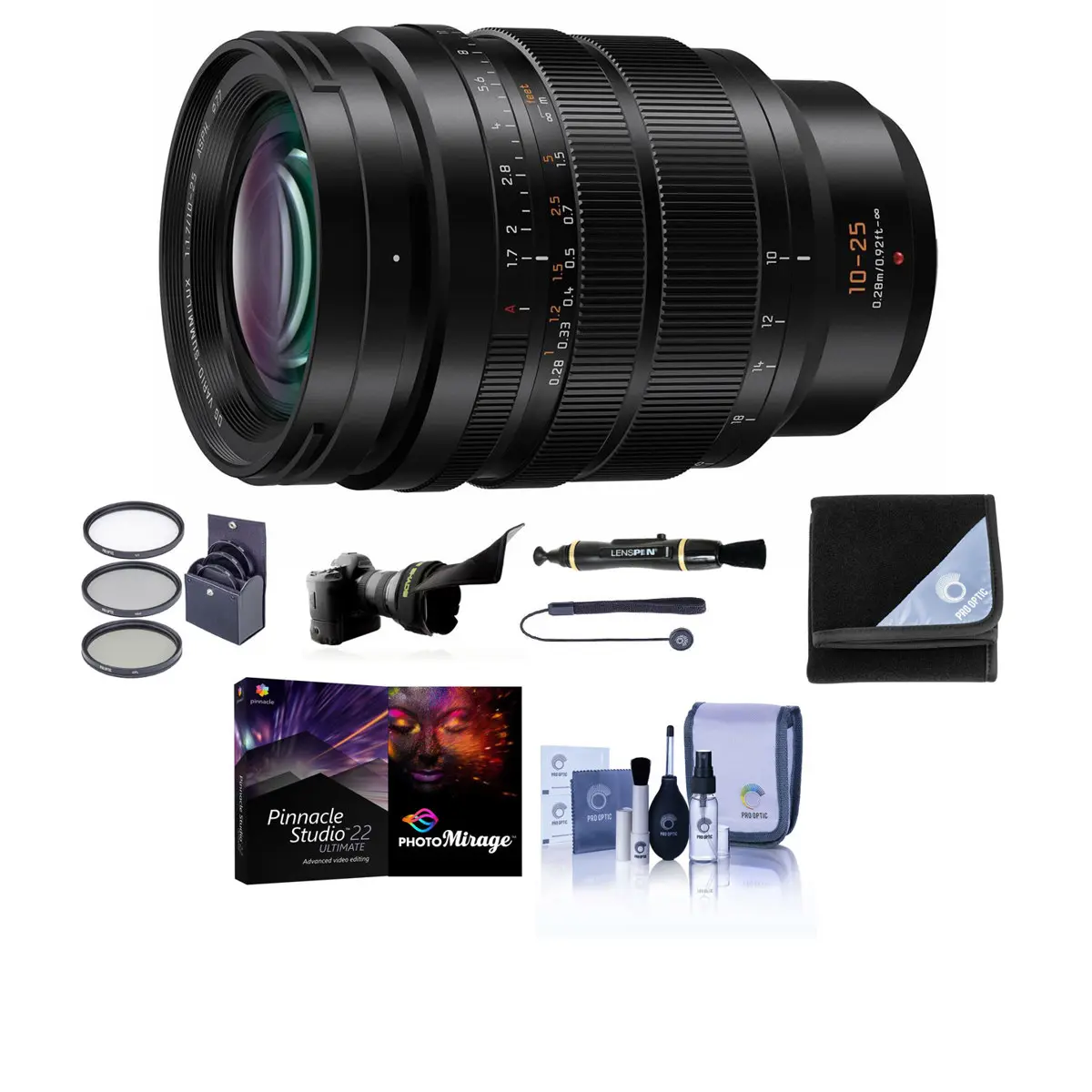 Panasonic Lumix G Leica DG Vario-Summilux 10-25mm f/1.7 Compact Leica Optics MFT Mount Micro 4 Thirds Camera Lens for Photographers, with PC Accessory Kit
