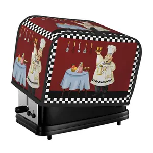Farmhouse Cartoon Chef Toaster Cover Large Kitchen Appliance Cover Retro Black White Checkered Design With Ring Dust Protection