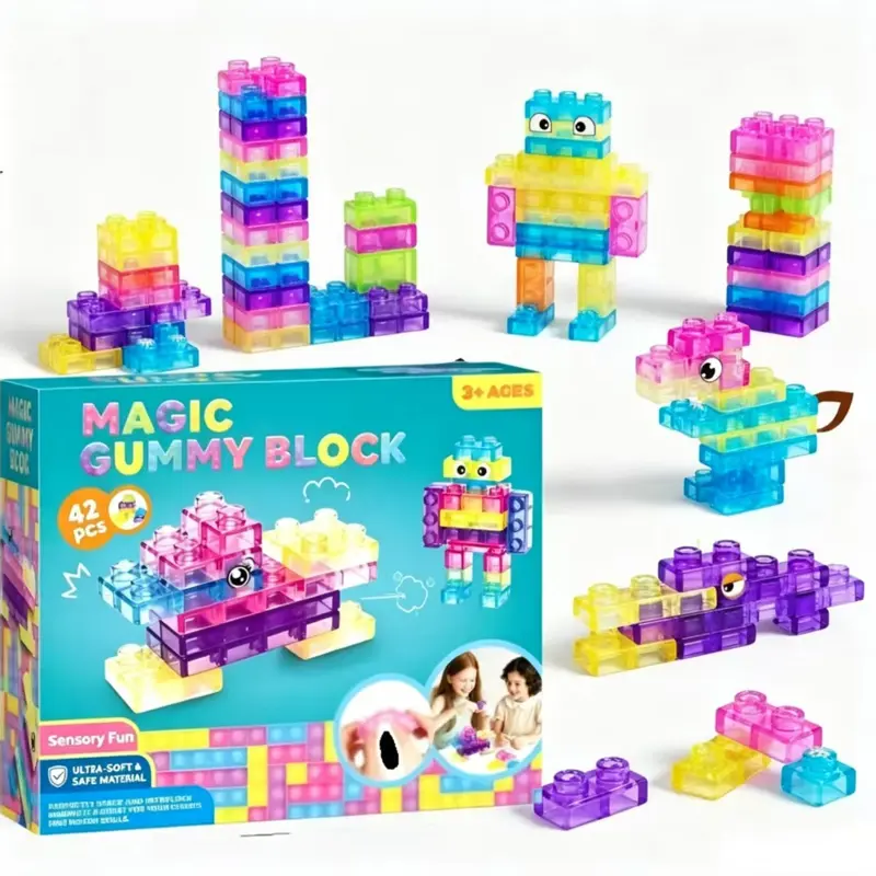 Jelly Block Educational Building Toy, Interlocking Building Block, Soft Gel Blocks for Kids Aged 3+, Rainbow Puzzle Blocks, Fun Learning Toys, Stacking Block Game