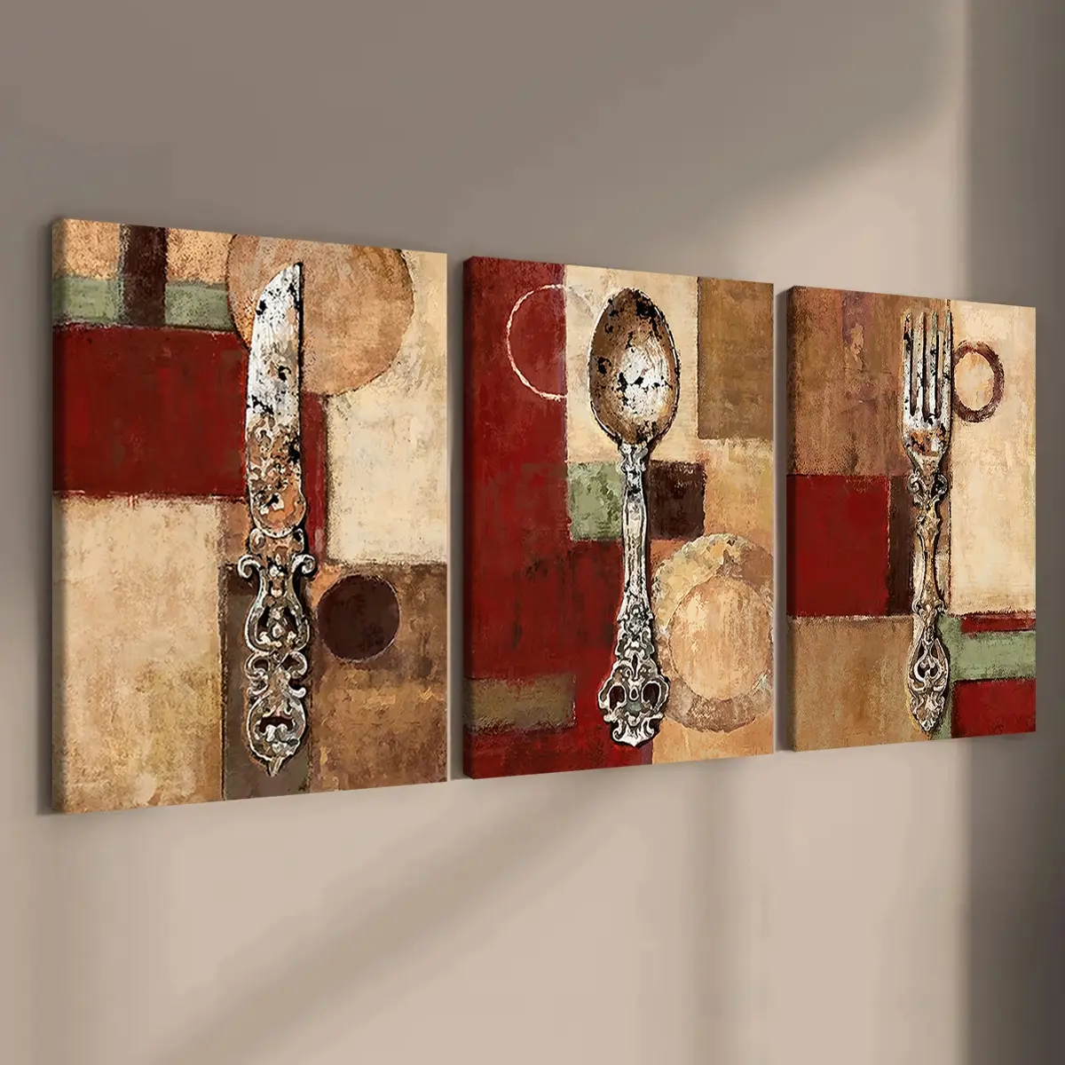 3 count wooden frame canvas, vintage tableware design poster, Vintage Prints, Kitchen Dining Art Deco, mural, Wall Decor, HD, waterproof, Western Wall Art