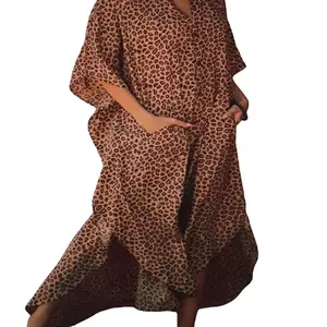 Chiffon leopard Turkish kaftan pockets swimwear bikini cover