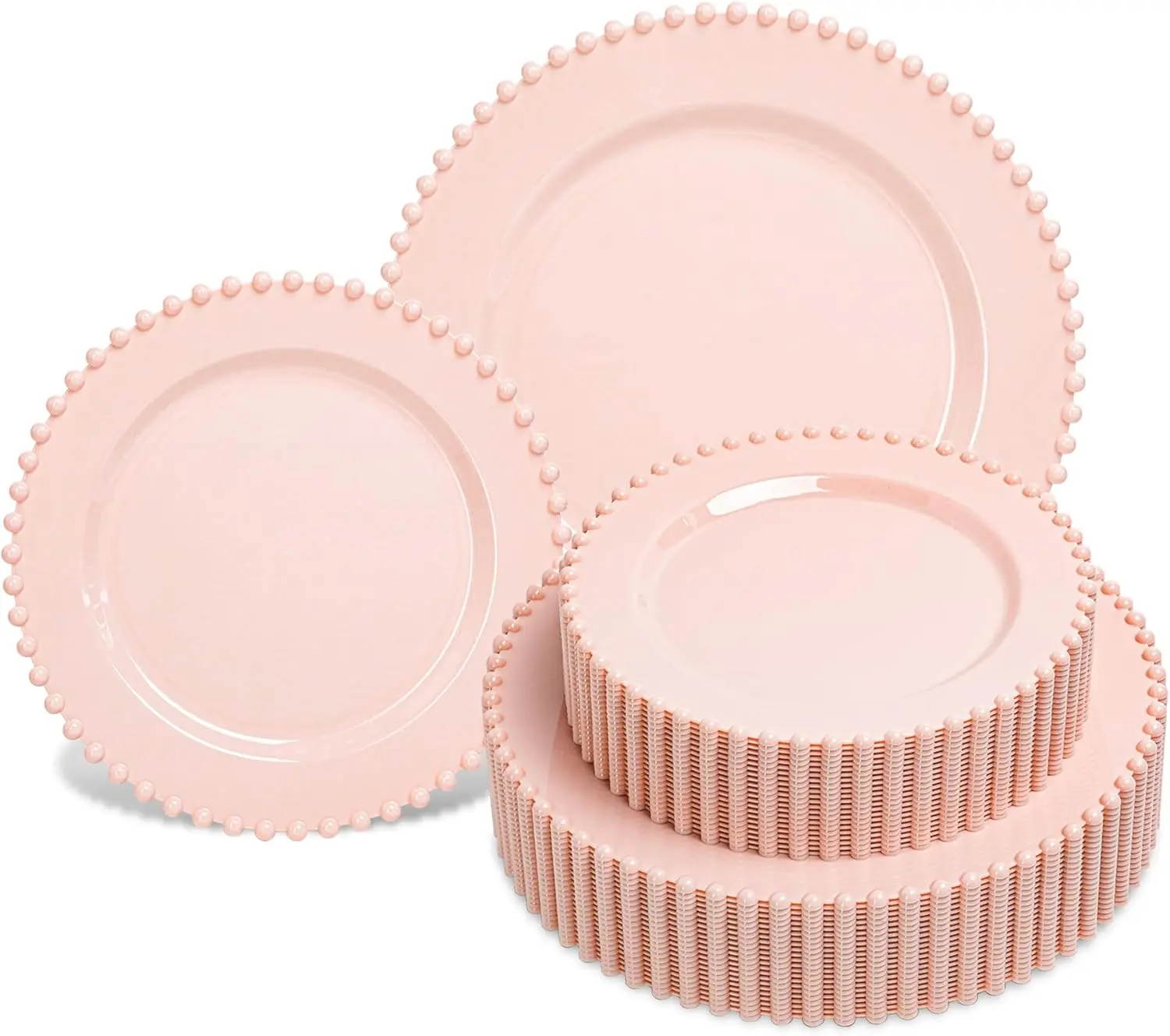 60PCS Pink Plastic Plates - Heavy Duty Beaded Disposable Plates for Party, Baby Shower, Wedding, Birthday - Serving 30 Guests Include 30PCS 10inch Dinner Plate & 30PCS 7inch Dessert Plate