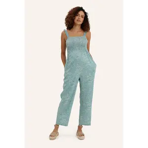 Marais Jumpsuit - Elegant Grow-With-You Smocking, Above the Ankle Hem, Summer Fitted Sleeveless Straps, Linen/Viscose Blend, Pockets for Pregnancy & Post-Pregnancy Wear