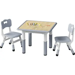 Brelley Kids Table and 2 Chairs Set, Height Adjustable Toddler Table and Chair Set, Graffiti Desktop, Classroom/Daycare/Home, Children Multi-Activity Table for Ages 2-8