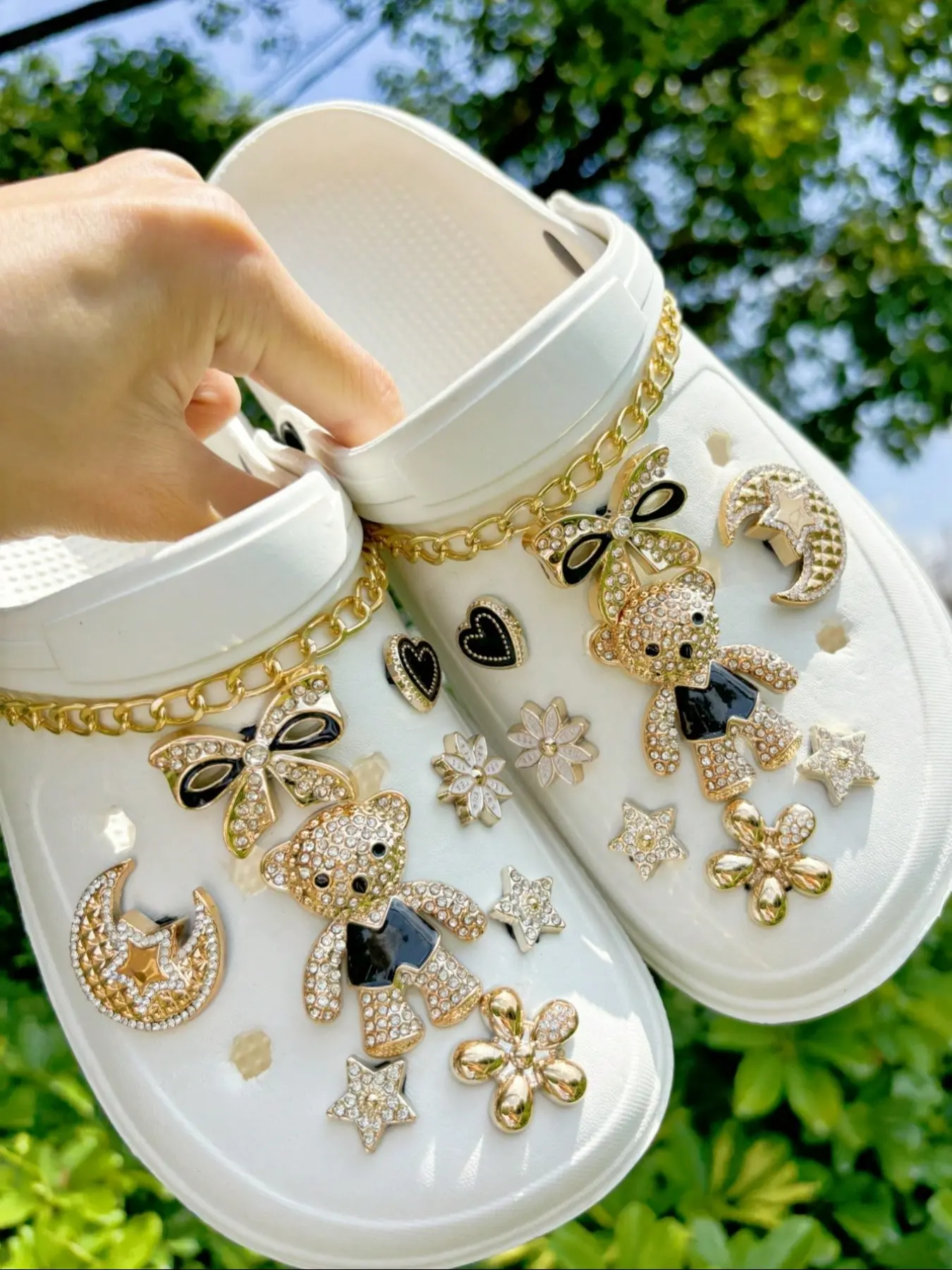 18-Piece DIY Detachable Bear Star Heart Bow Chain Decorative Shoe Accessories, Multi-Season Decorations for Sandals Slippers Garden Shoes, Bling Shoe Charms, Shoe Embellishment Set