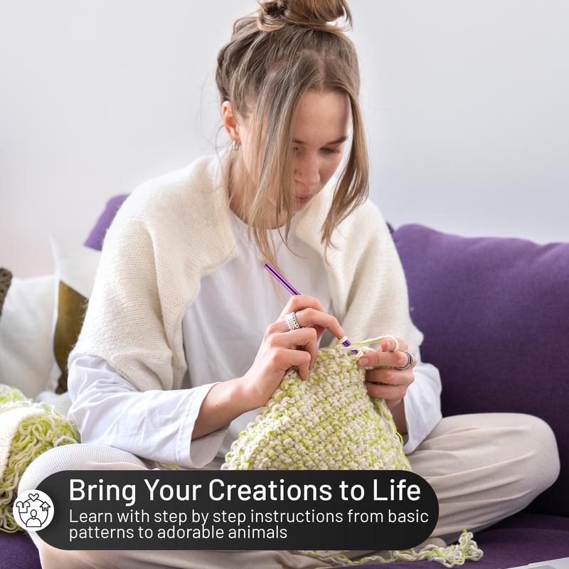 MOMOTOYS Beginner Crochet Kit w/ 130 Page Book, Crochet Yarn Set, Crochet Hook Kit & Crochet Needle Kit - Crocheting Kits for Beginners, Adults & Kids