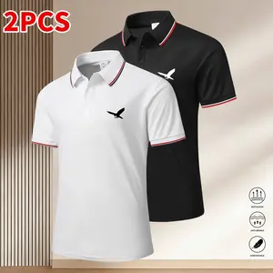 Men’s 2-piece short-sleeve polo shirt set, quick-dry golf and tennis apparel with a comfortable collar and cuffs, suitable for casual summer sports wear