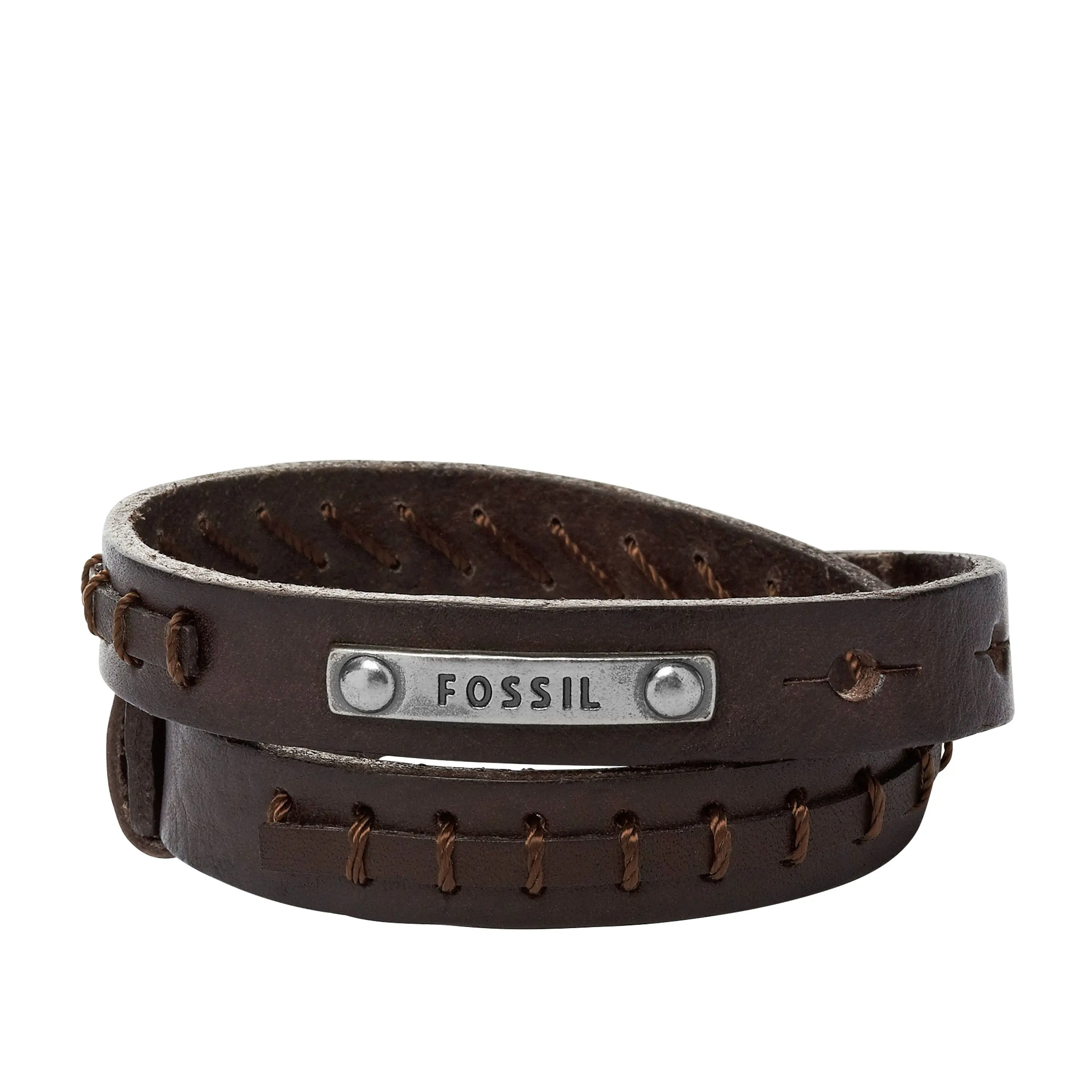 Fossil Men's Vintage Casual Brown Double-Wrap Leather Bracelet Fossil Men's Vintage Casual Brown Double-Wrap Leather Bracelet