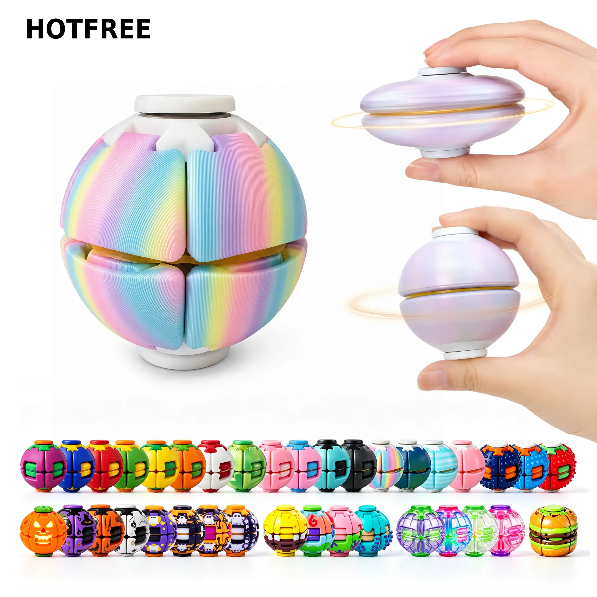 Hotfree Press-to-Spin Transforming Fidget Ball, 3D Printed Fidget Ball Toy, Smooth Spinning Fingertip Gyro Sensory Stress Relief Toy, Viral Spinner Toy, Quiet Desk Gadget for Focus and Relaxation, Portable Handheld Fidget for Kids, Teens and Adults