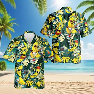 Aloha Banana Guitar Hawaiian Shirt, Funny Banana Music Aloha Shirt, Cartoon Fruit Button Down, Summer Beach Party Outfit Gift, S-5XL
