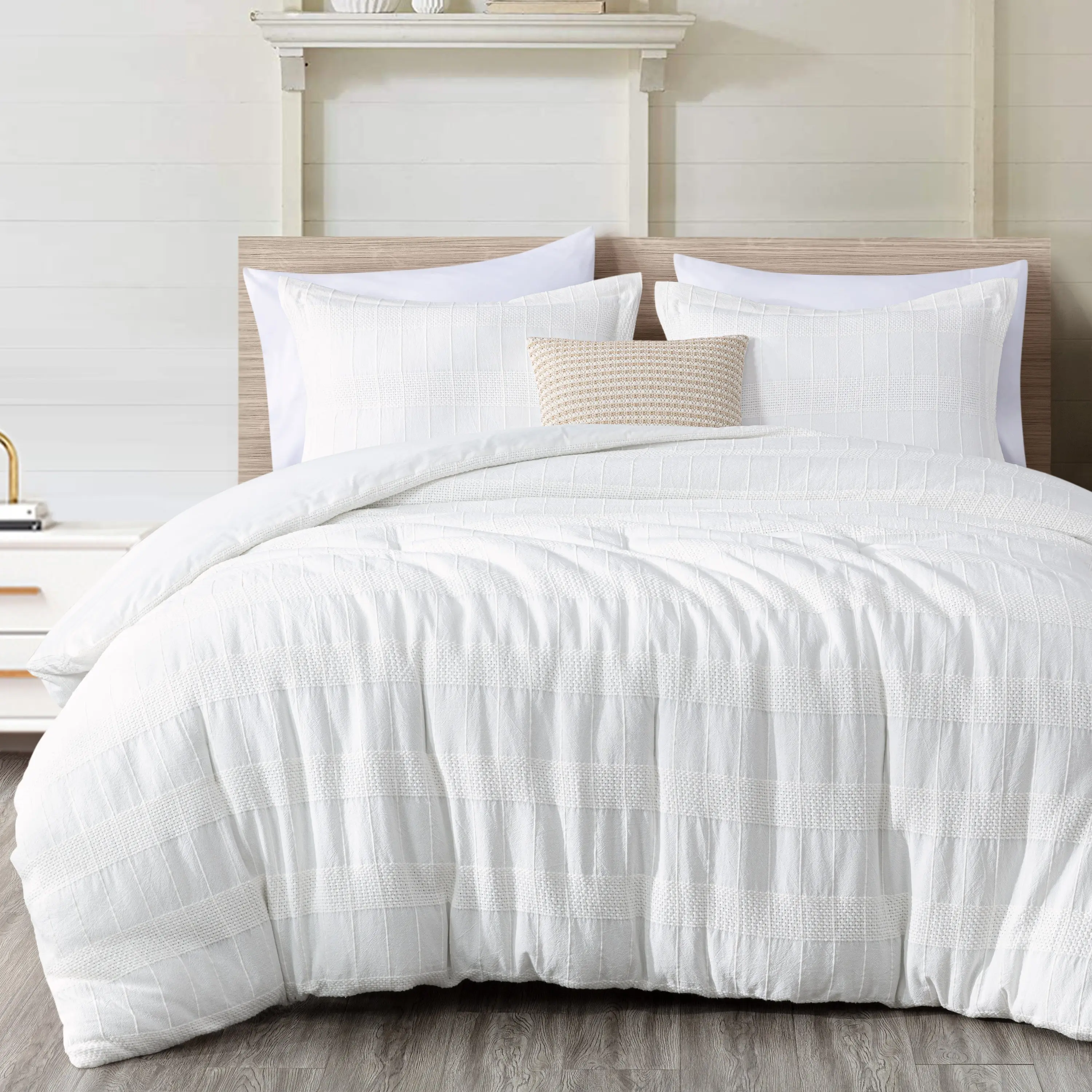 Yuki Cotton Clip Jacquard Textured Tufted Basket Weave Comforter Set with Pillow Cushion - Breathable, Soft, Modern Decorative Duvet Bedding Set, Breathable Duvet Set, Decorative Bedding Set